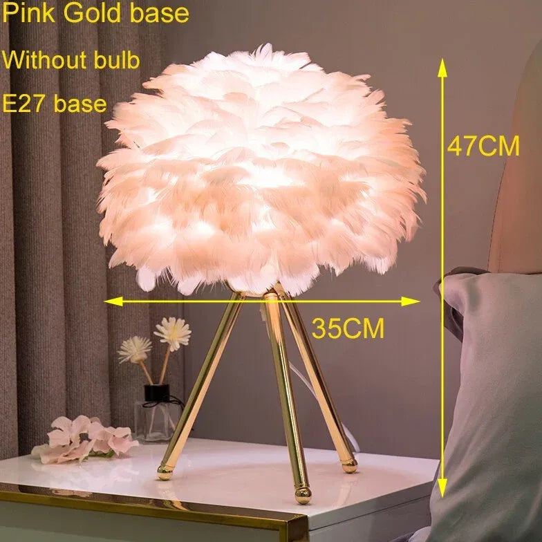 White Shape Table Lamp For Bedroom Modern Metal & Feather Led Plug Uk Or Eu