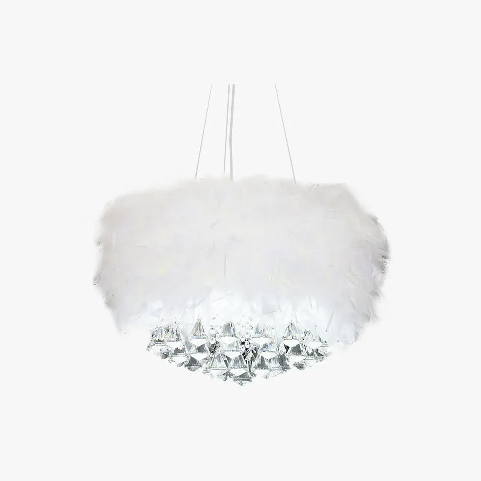 White Statement Pendant Light For Bedroom Round O'moore Metal & Feather