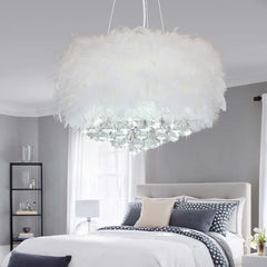 White Statement Pendant Light For Bedroom Round O'moore Metal & Feather