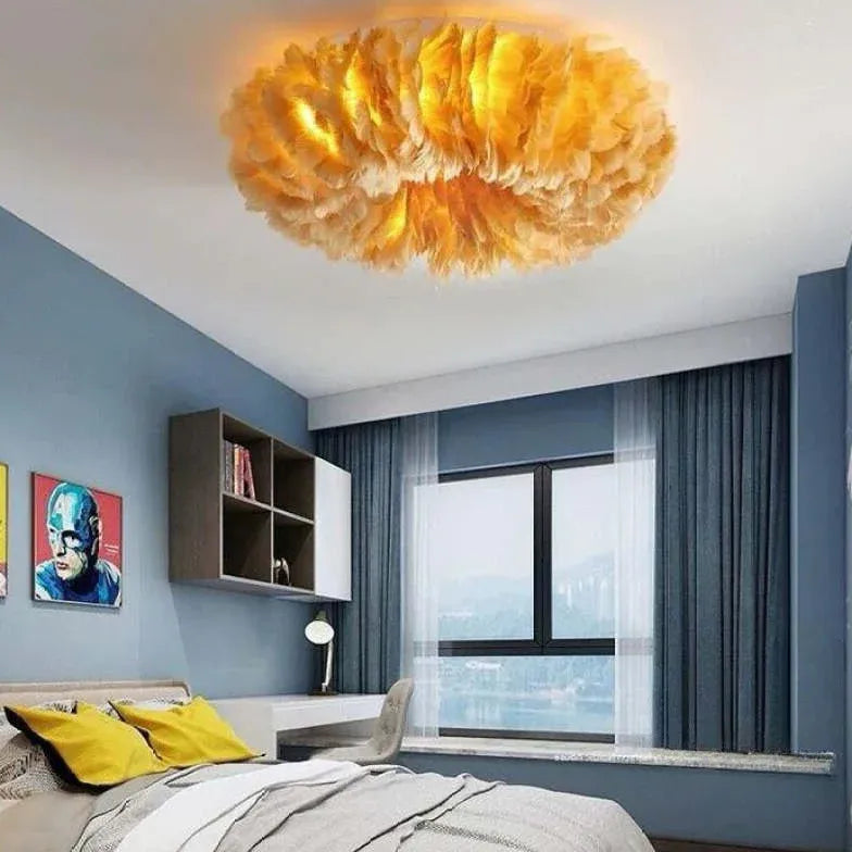 Flush Light For Bedroom Round O'moore Metal & Feather Warm White Led Ip20