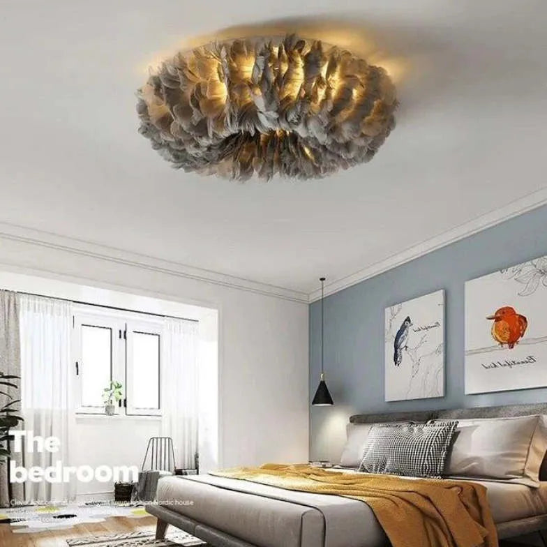 Flush Light For Bedroom Round O'moore Metal & Feather Warm White Led Ip20