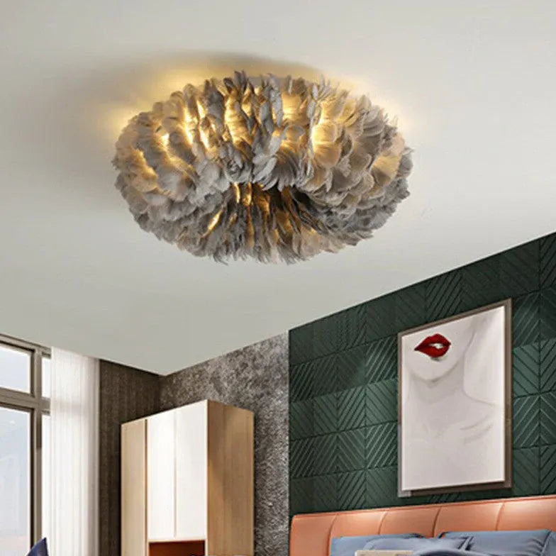 Flush Light For Bedroom Round O'moore Metal & Feather Warm White Led Ip20