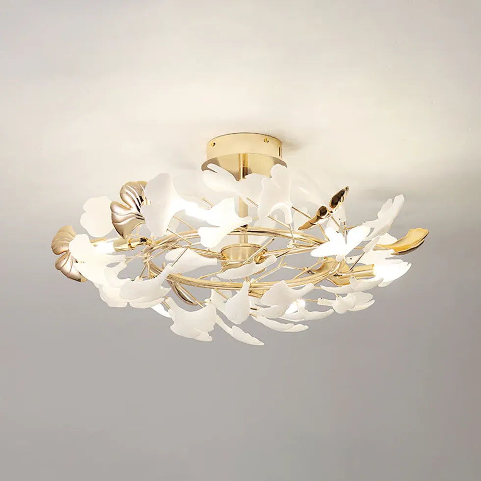 Gold Semi-flush Light For Study Room Olivia Ceramic Led Warm White