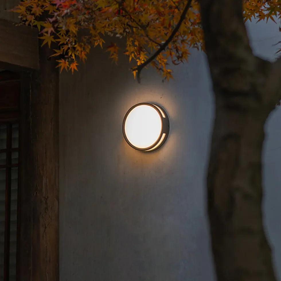 Black Outdoor Wall Light Round Orr Metal Outdoor Led