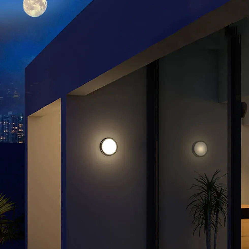 Black Outdoor Wall Light Round Orr Metal Outdoor Led