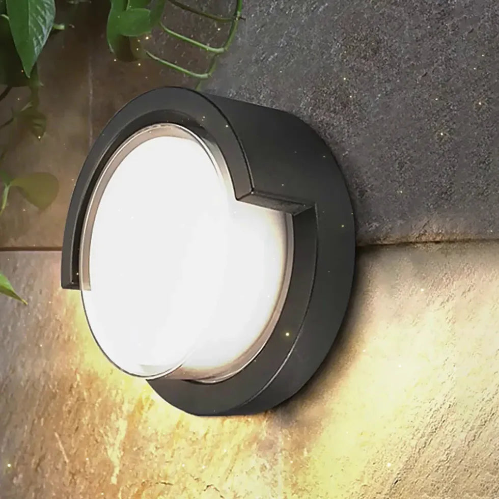 Black Outdoor Wall Light Round Orr Metal & Acrylic Warm White Led