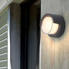 Black Outdoor Wall Light Round Orr Metal & Acrylic Warm White Led