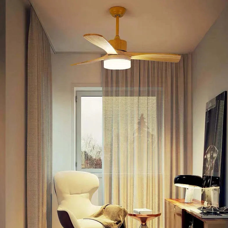 3-blade Ceiling Fan With Light, Wooden