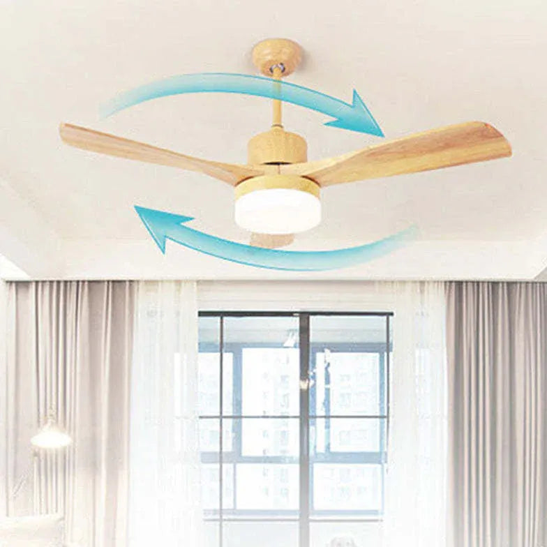 3-blade Ceiling Fan With Light, Wooden