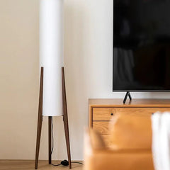 Brown Tripod Floor Lamp For Study Room Cylinder Ozawa Wood Led Plug Ip20