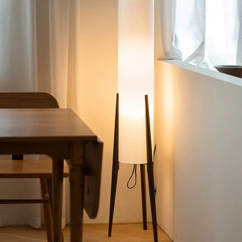 Brown Tripod Floor Lamp For Study Room Cylinder Ozawa Wood Led Plug Ip20