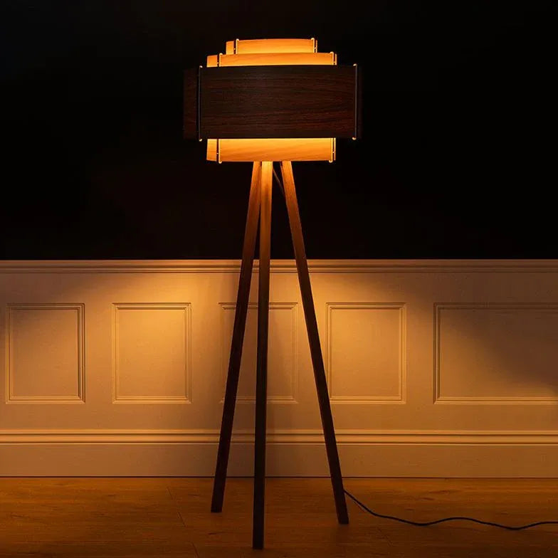 Brown Tripod Floor Lamp For Bedroom Cylinder Ozawa Solid Wood Ip20 Plug Led