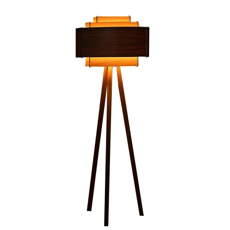 Brown Tripod Floor Lamp For Bedroom Cylinder Ozawa Solid Wood Ip20 Plug Led