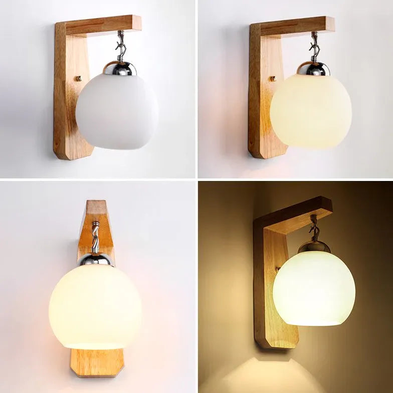 Single Arm Wall Light For Bathroom Ozawa Wood Ip44 Led