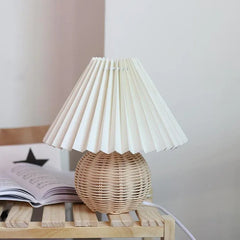 White Rattan Vintage Bedside Table Lamp