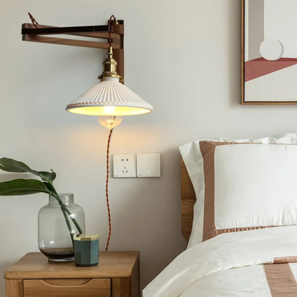 Single Arm Wall Light For Bedroom Ozawa Ceramic Black Walnut Ip20