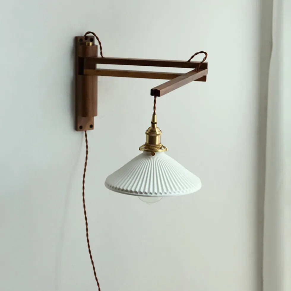 Single Arm Wall Light For Bedroom Ozawa Ceramic Black Walnut Ip20