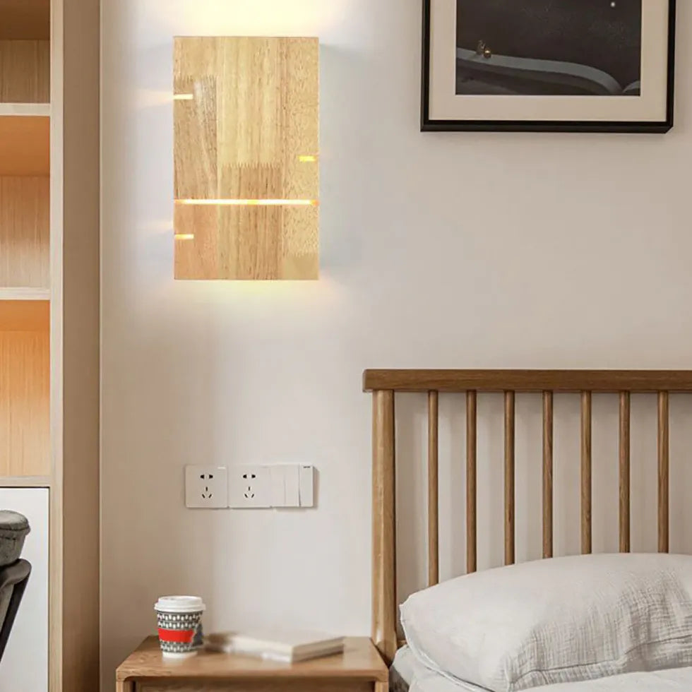 Flush Wall Light For Bedroom Rectangular Ozawa Wood