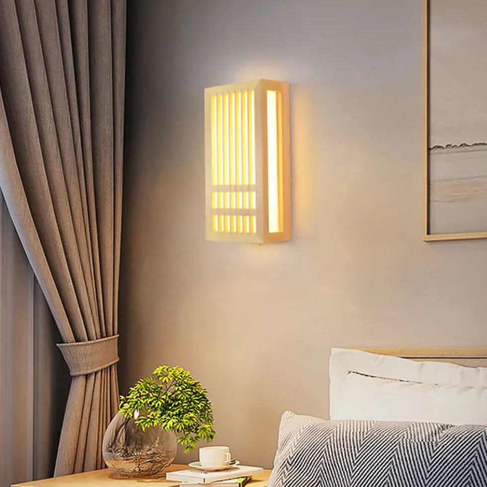 Flush Wall Light For Bedroom Rectangular Ozawa Wood Ip20 Cool White Led