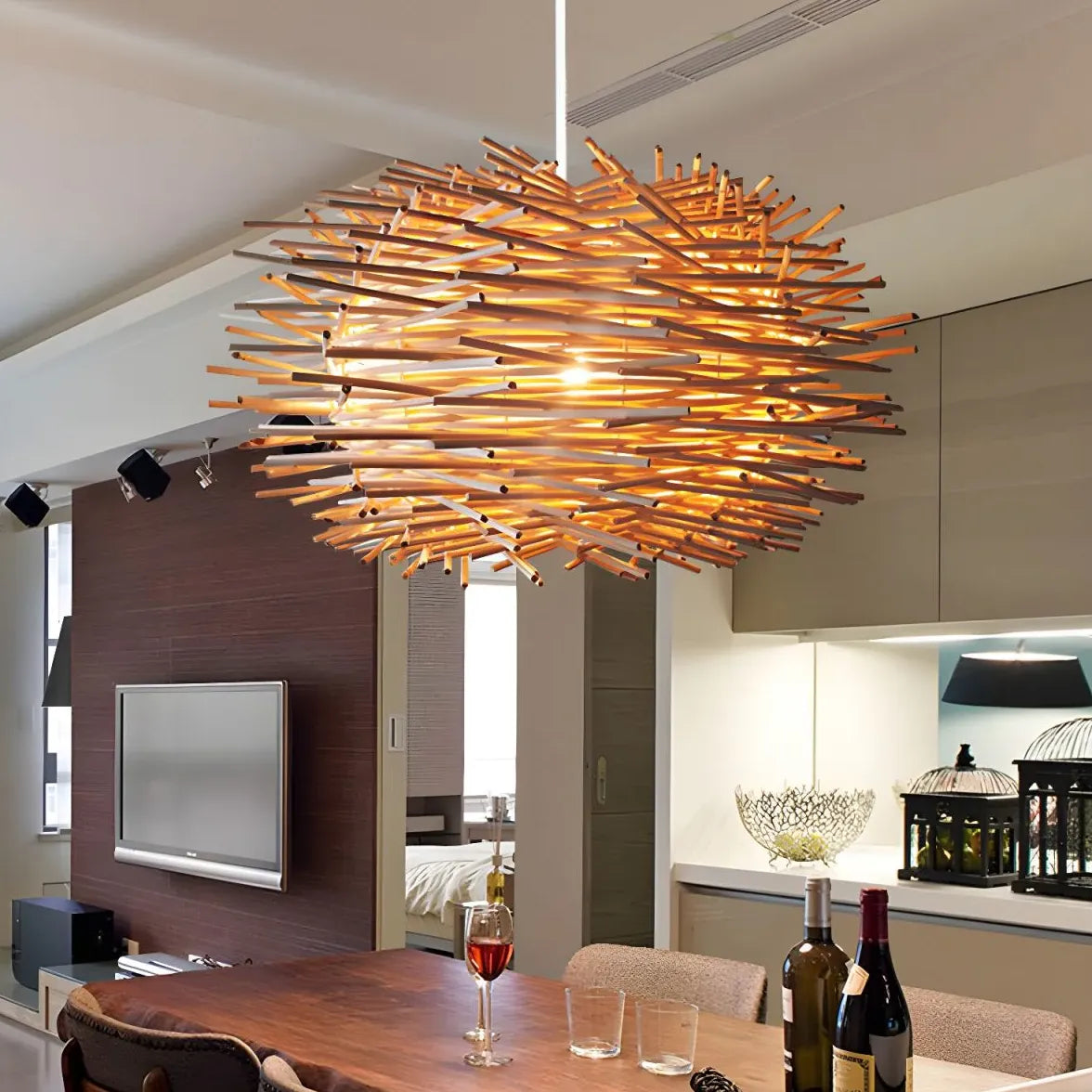 Brown Statement Pendant Light For Bedroom Ozawa Rattan Led Without Bulbs Ip20