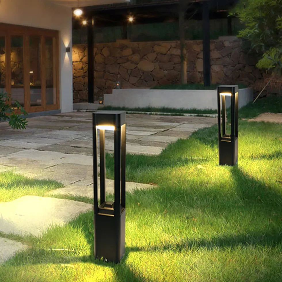 Black Pedestal Light Rectangular Pena Metal Outdoor