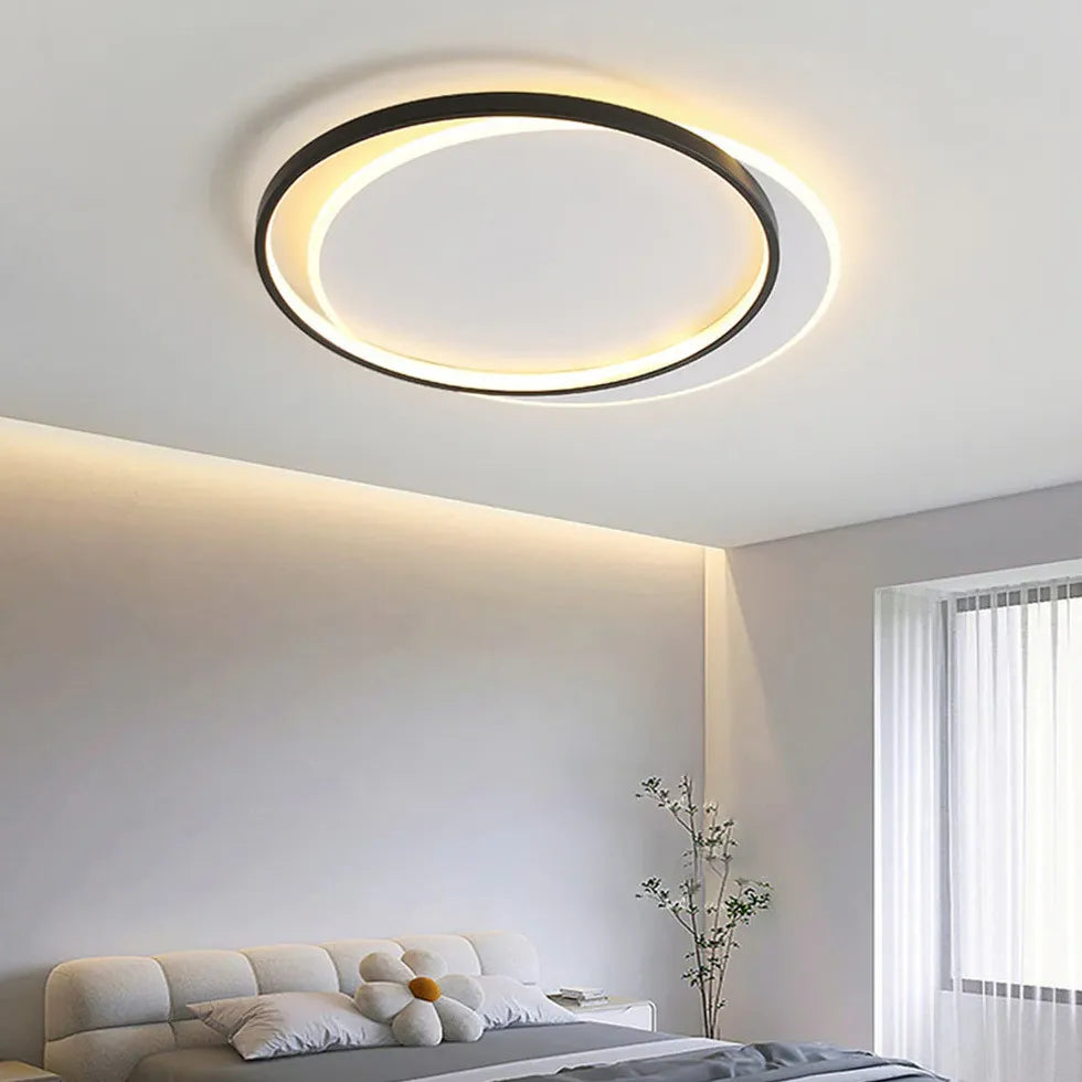 Black Flush Light For Bedroom Round Quinn Metal & Acrylic Ip20 Led