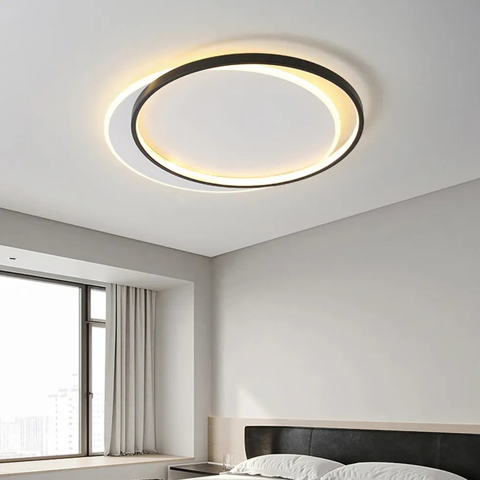 Black Flush Light For Bedroom Round Quinn Metal & Acrylic Ip20 Led