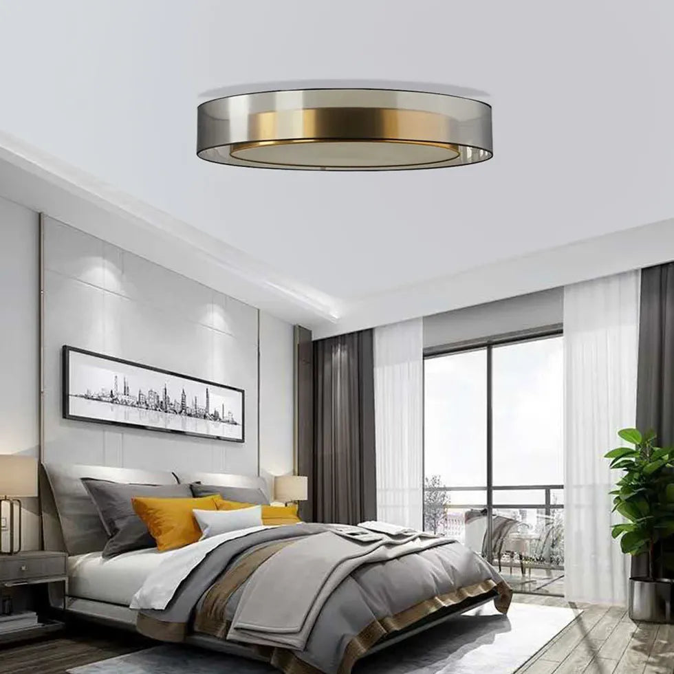 Gold Low Ceiling Light For Bedroom Round Quinn Metal & Pvc Ip20