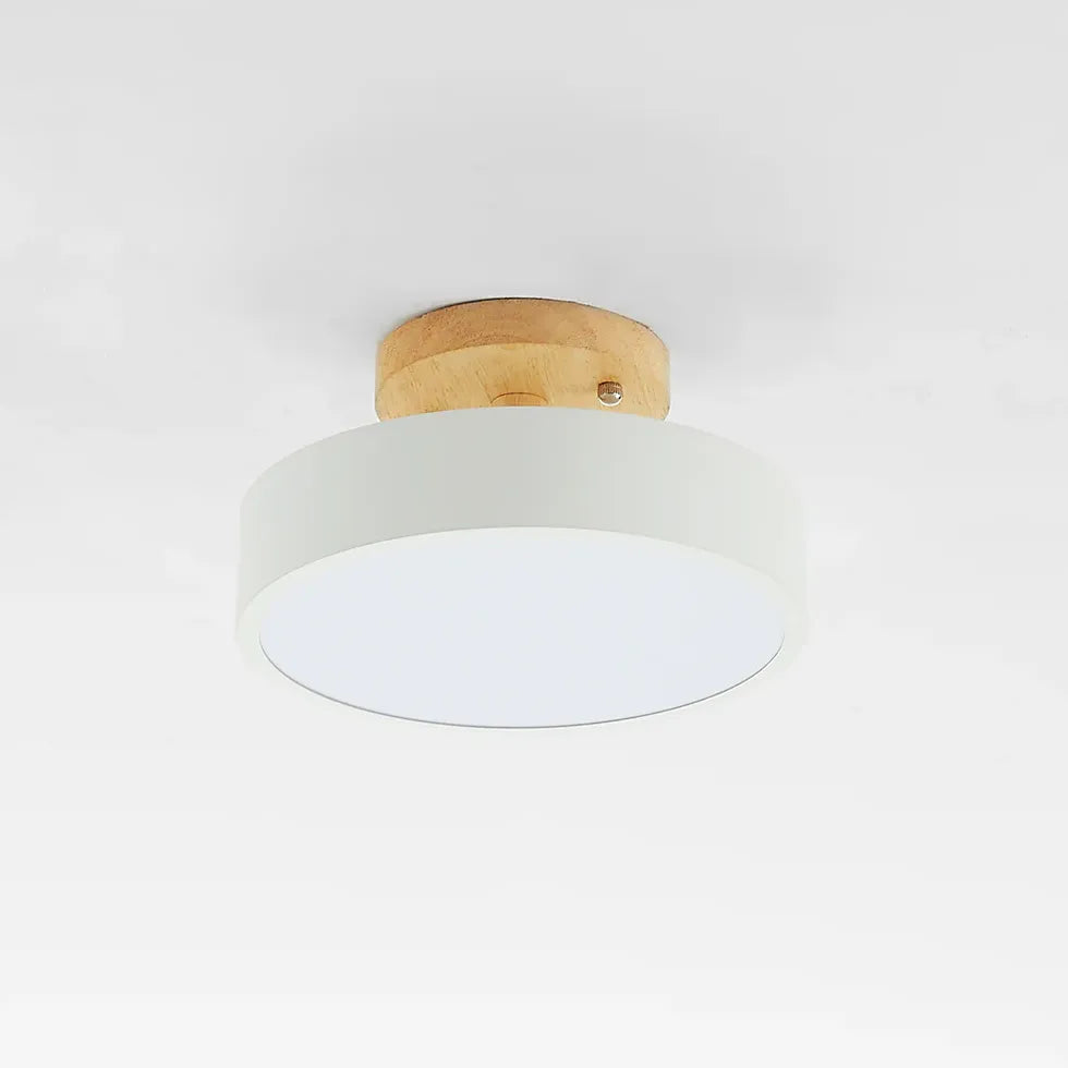 Flush Light For Bedroom Round Quinn Wood Dimmable