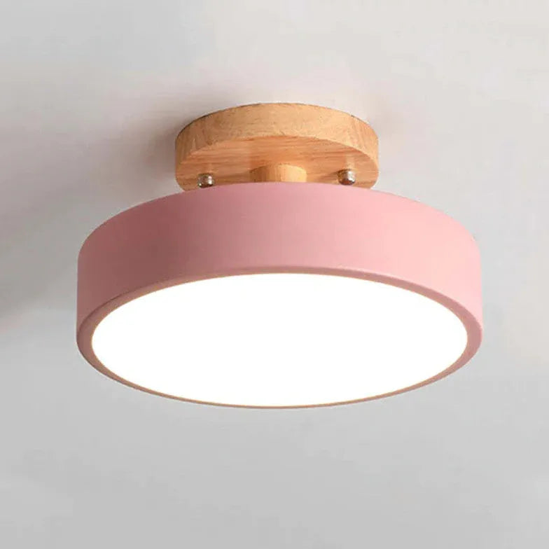 Flush Light For Bedroom Round Quinn Wood Dimmable