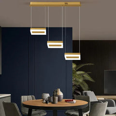 Gold Statement Pendant Light For Office Square Modern Metal