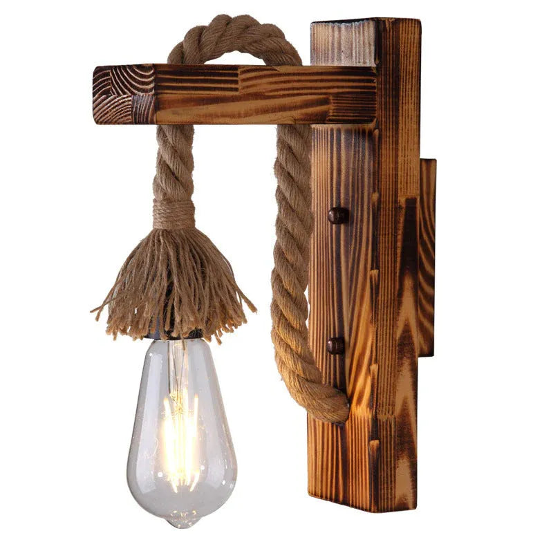 Flush Wall Light For Bedroom Retro Wood E27