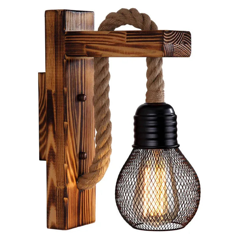 Flush Wall Light For Bedroom Retro Wood E27