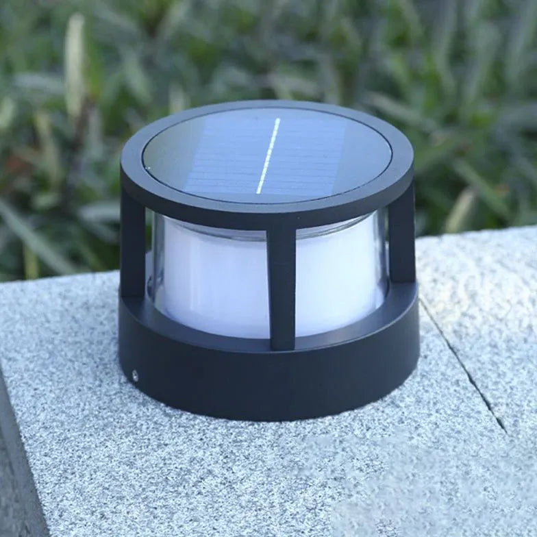 Black Solar Light Cylinder Riley Metal & Acrylic Outdoor Ip65 Led Dimmable Solar