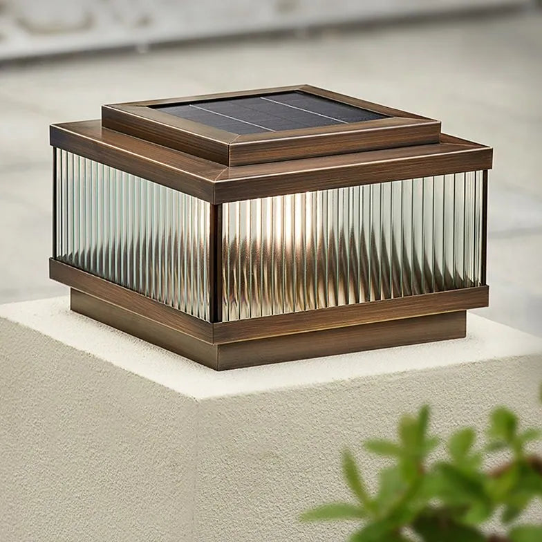 Brown Solar Light Rectangular Riley Metal & Glass Outdoor Solar