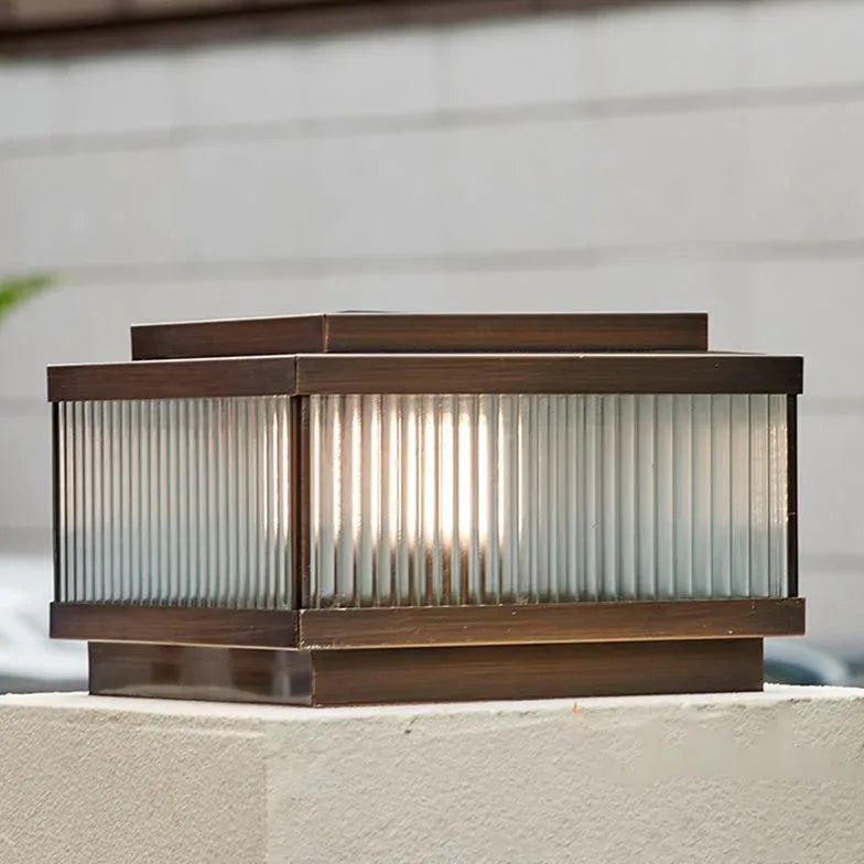 Brown Solar Light Rectangular Riley Metal & Glass Outdoor Solar