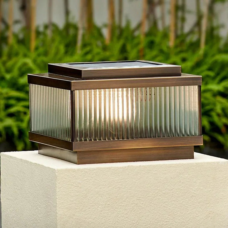 Brown Solar Light Rectangular Riley Metal & Glass Outdoor Solar