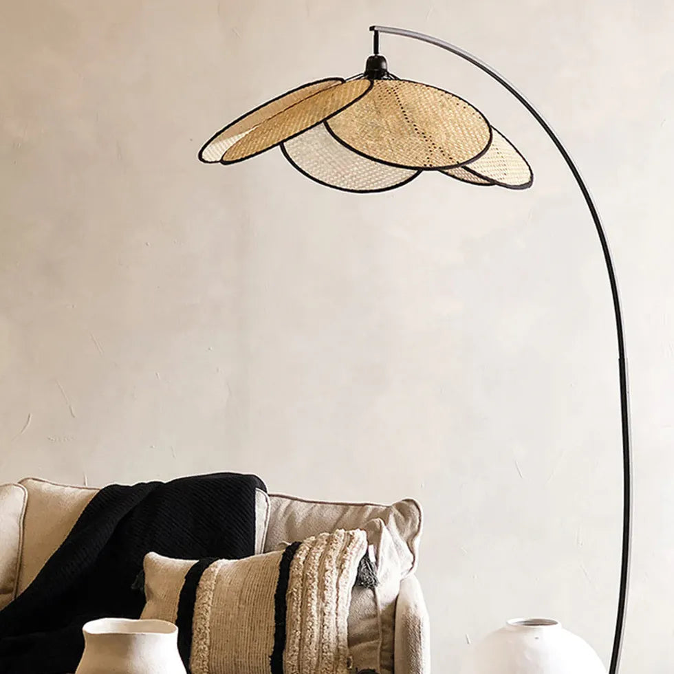 Floor Lamp For Bedroom Ritta Metal & Rattan Plug Ip20 Led