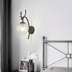 Black Single Arm Wall Light For Bedroom Modern Metal & Glass Led