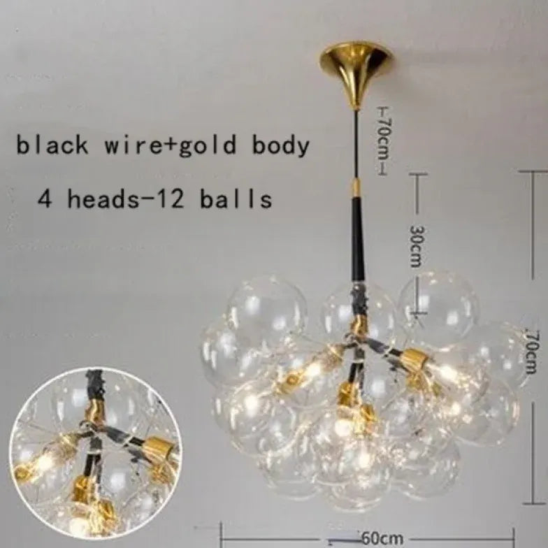 Black Nordic Luxury Clear Bubble Pendant Light