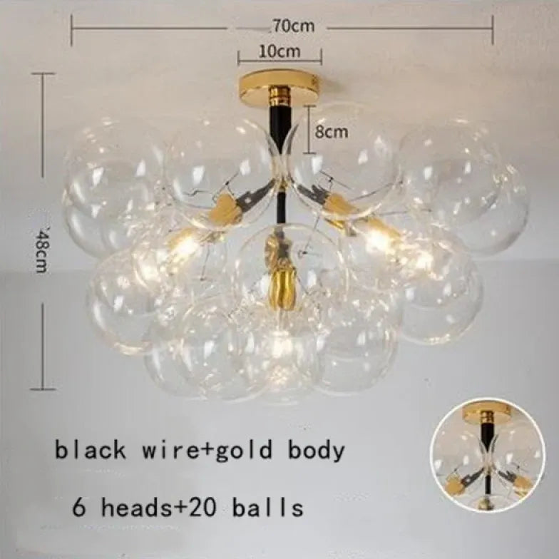 Black Nordic Luxury Clear Bubble Pendant Light