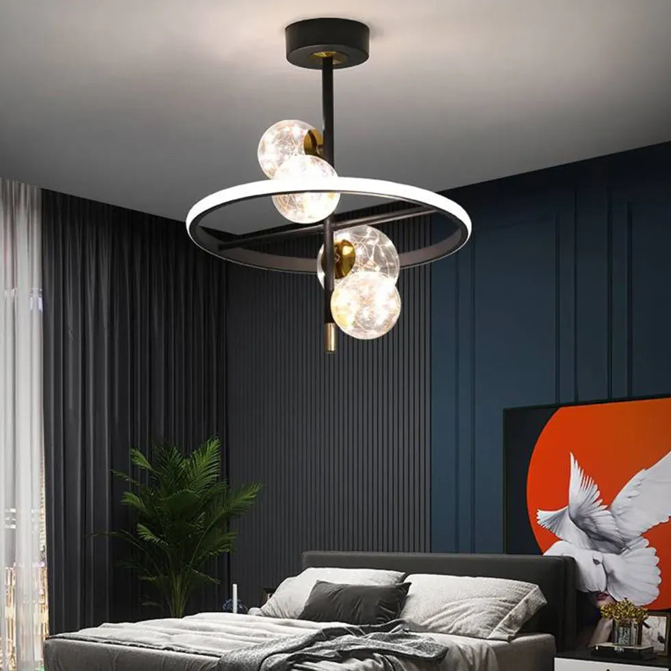 Black Semi-flush Light For Bedroom Valentina Metal Led Ip20