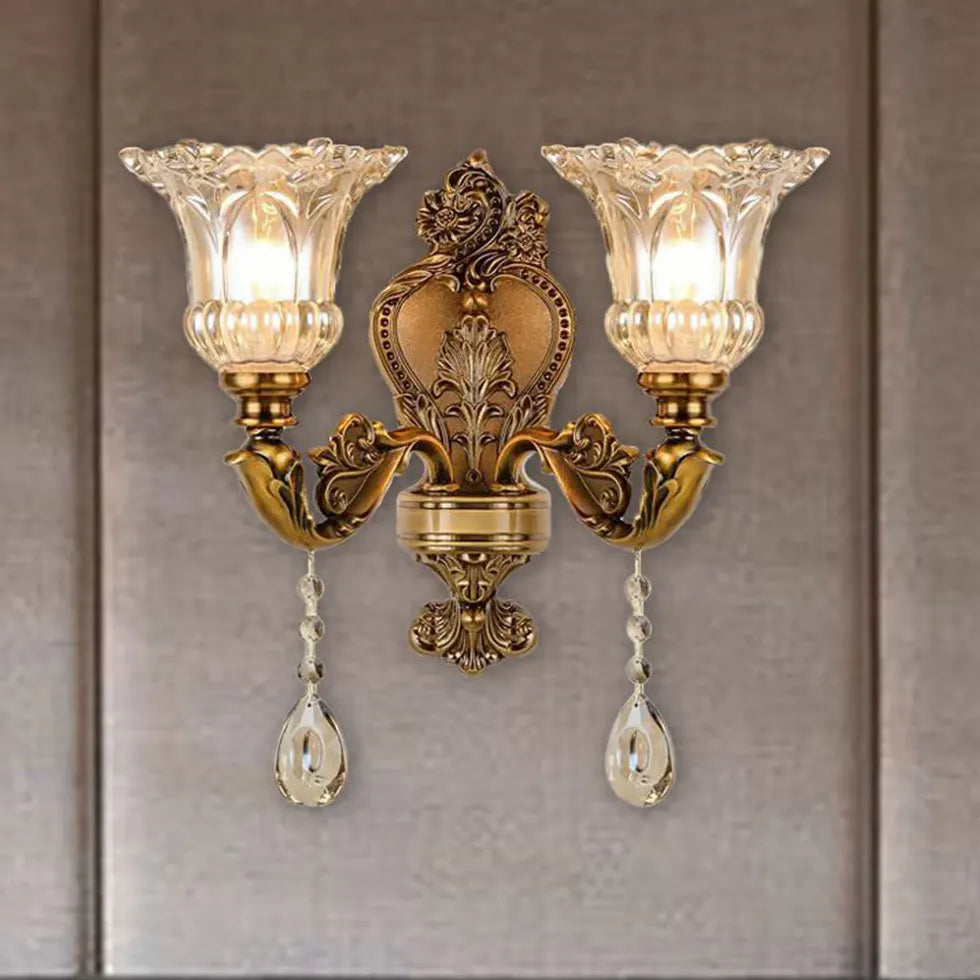 Gold Double Arm Wall Light For Bedroom Felicie Metal & Glass