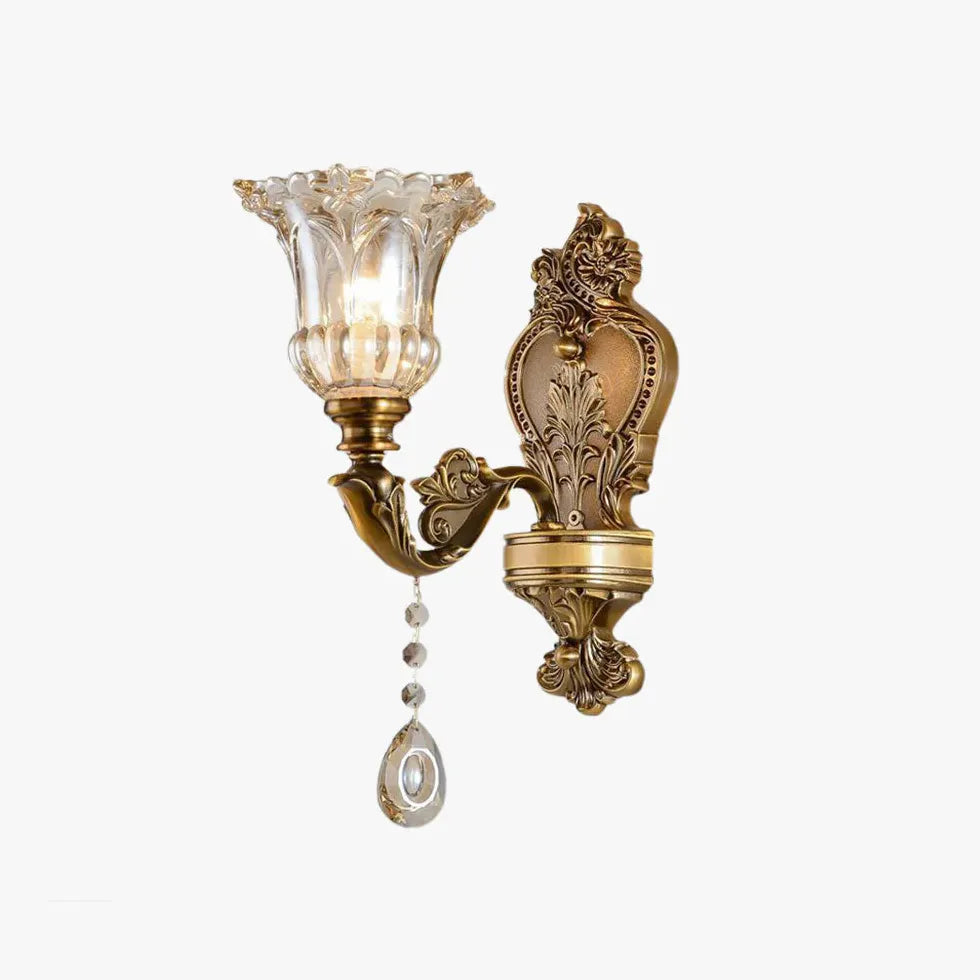 Gold Double Arm Wall Light For Bedroom Felicie Metal & Glass